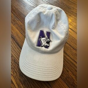 Legacy White Baseball Cap with Purple Embroidered 'N' and Wildcat Logo